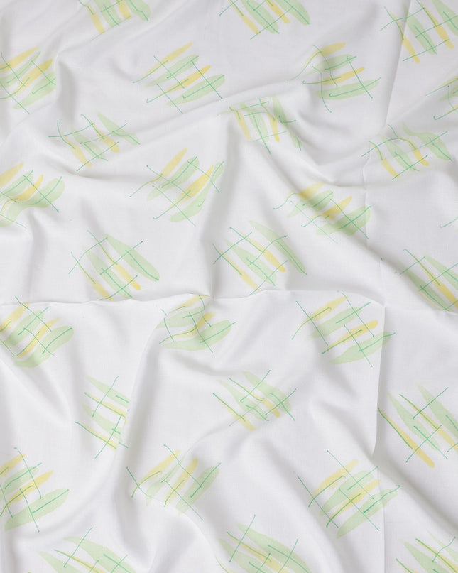 Buy White Abstract Print Cotton Linen 140cm