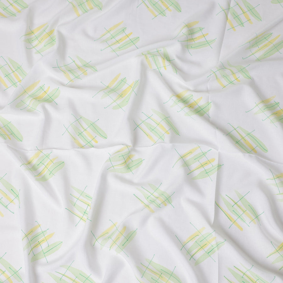 Buy White Abstract Print Cotton Linen 140cm
