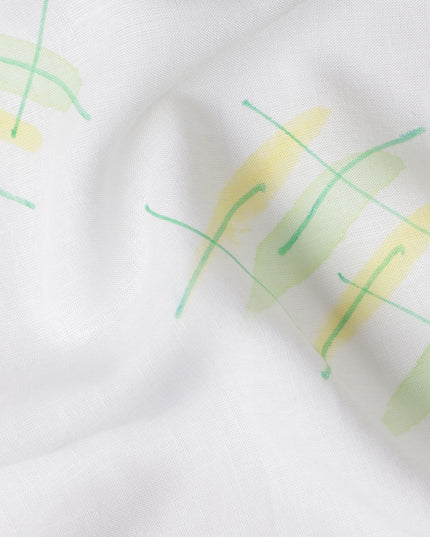 Buy White Abstract Print Cotton Linen 140cm