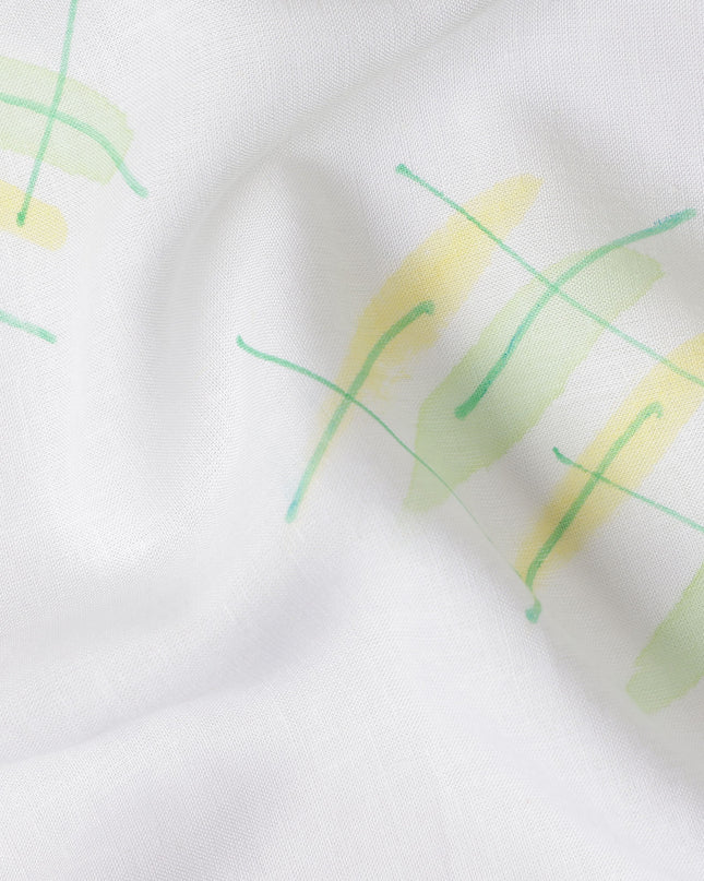 Buy White Abstract Print Cotton Linen 140cm