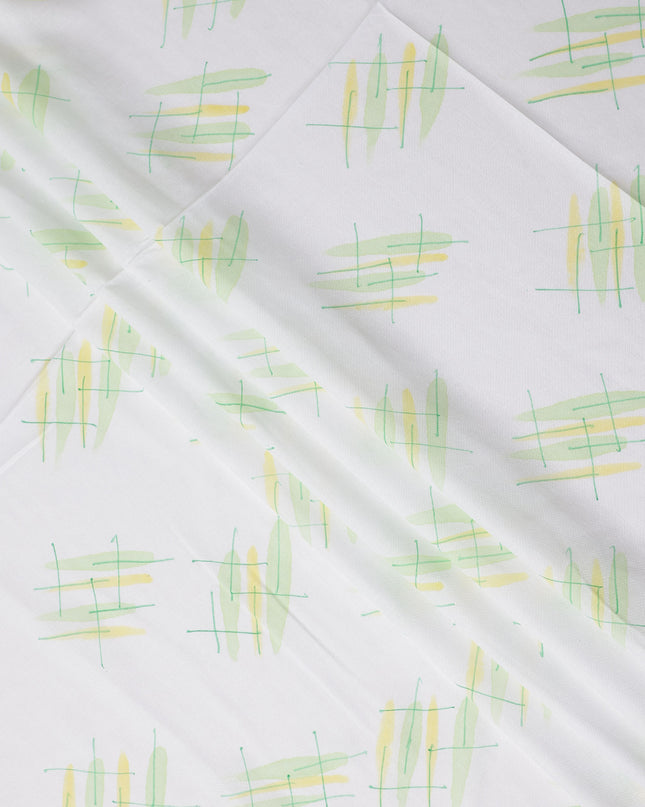 Buy White Abstract Print Cotton Linen 140cm