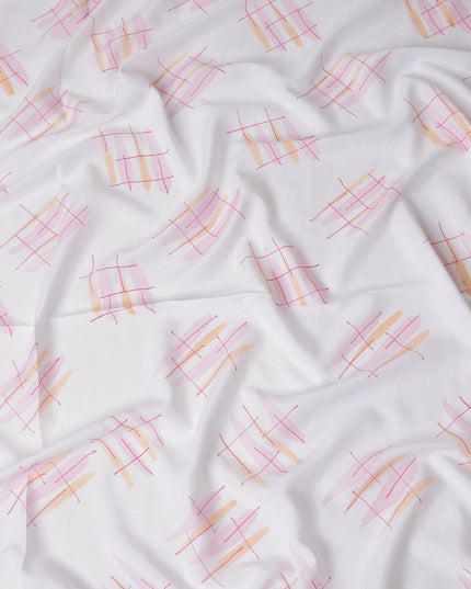 Buy Pink Abstract Print Cotton Linen 140cm