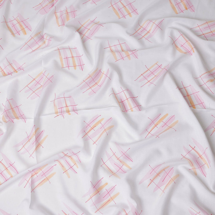 Buy Pink Abstract Print Cotton Linen 140cm