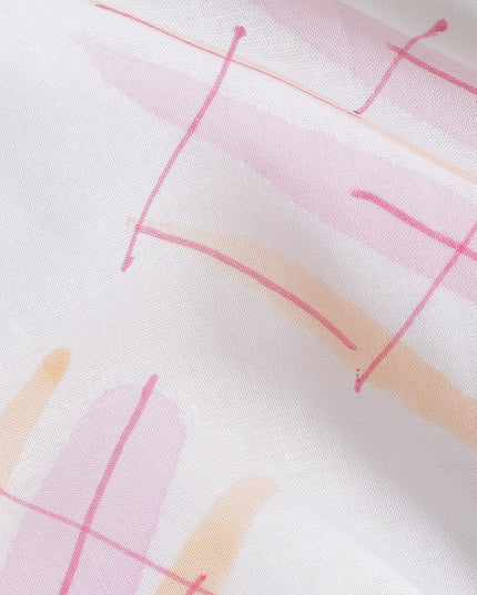 Buy Pink Abstract Print Cotton Linen 140cm