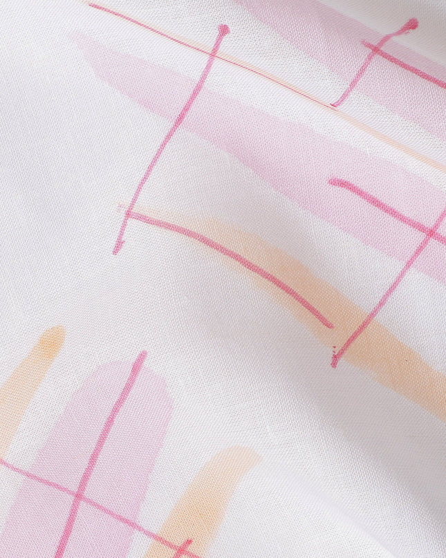 Buy Pink Abstract Print Cotton Linen 140cm