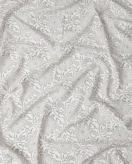 Buy Grey Floral Design Cotton Linen 140cm