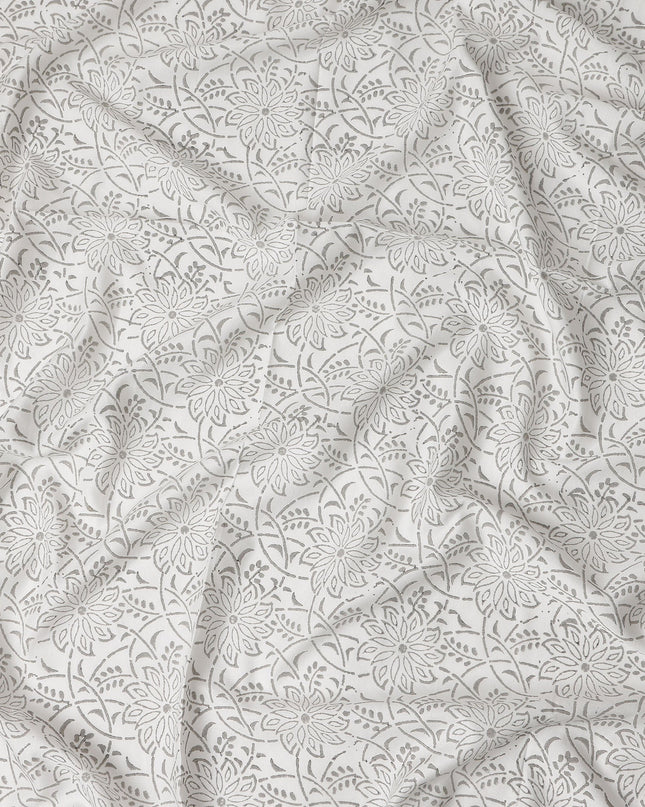 Buy Grey Floral Design Cotton Linen 140cm