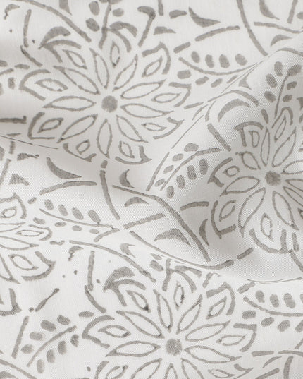 Buy Grey Floral Design Cotton Linen 140cm