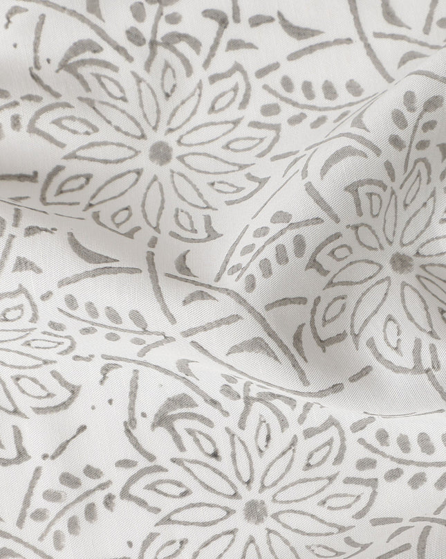 Buy Grey Floral Design Cotton Linen 140cm