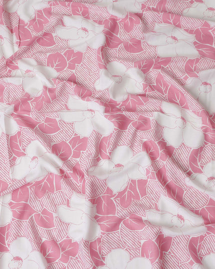 Buy Pink Floral Design Cotton Linen 140cm
