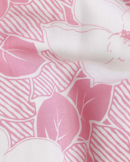Buy Pink Floral Design Cotton Linen 140cm
