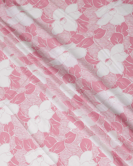 Buy Pink Floral Design Cotton Linen 140cm