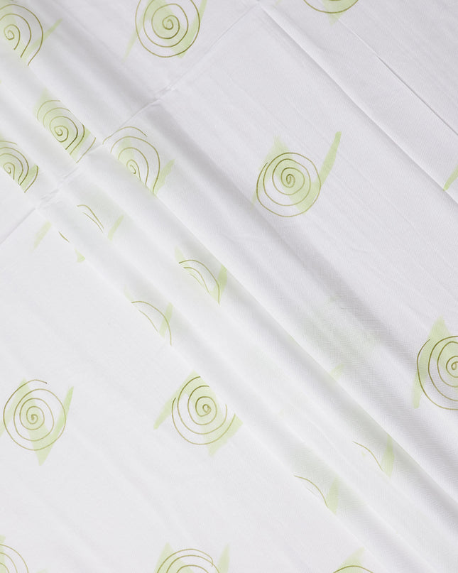 Buy White Abstract Print Cotton Linen 140cm