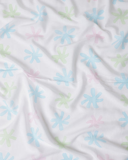 Buy White Abstract Print Cotton Linen 140cm