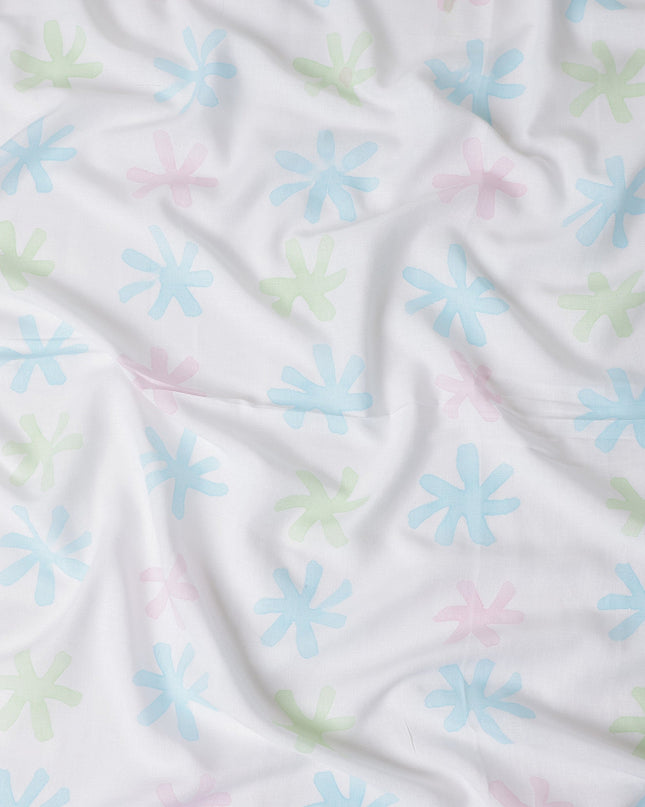 Buy White Abstract Print Cotton Linen 140cm