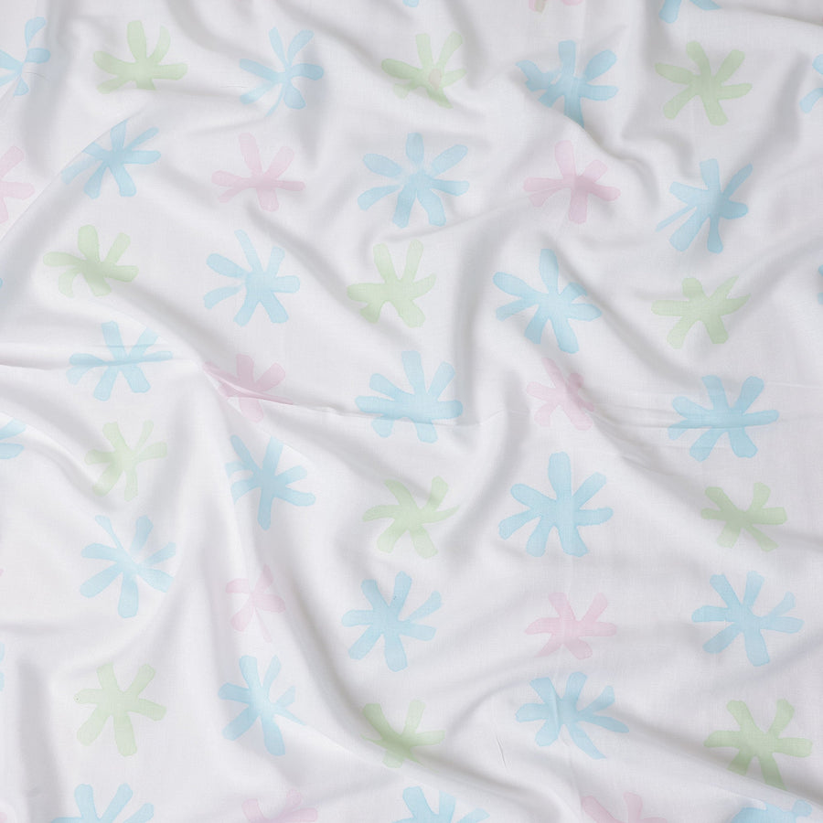 Buy White Abstract Print Cotton Linen 140cm