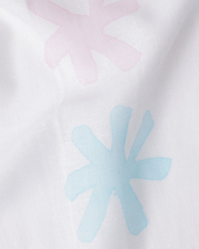 Buy White Abstract Print Cotton Linen 140cm