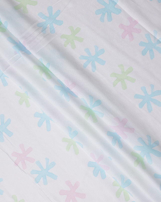 Buy White Abstract Print Cotton Linen 140cm