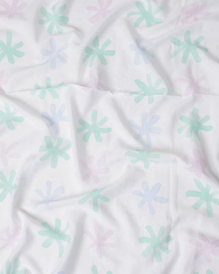 Buy White Abstract Print Cotton Linen 140cm