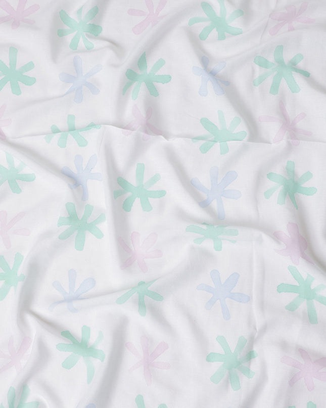 Buy White Abstract Print Cotton Linen 140cm