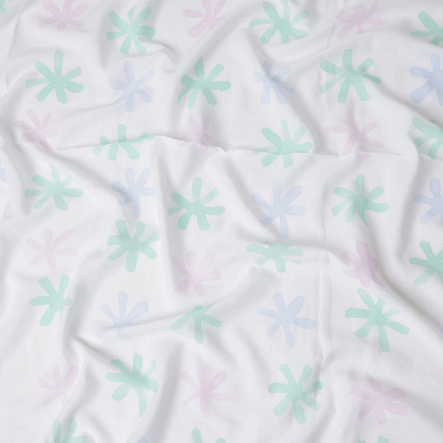 Buy White Abstract Print Cotton Linen 140cm