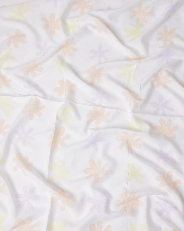 Buy White Abstract Print Cotton Linen 140cm