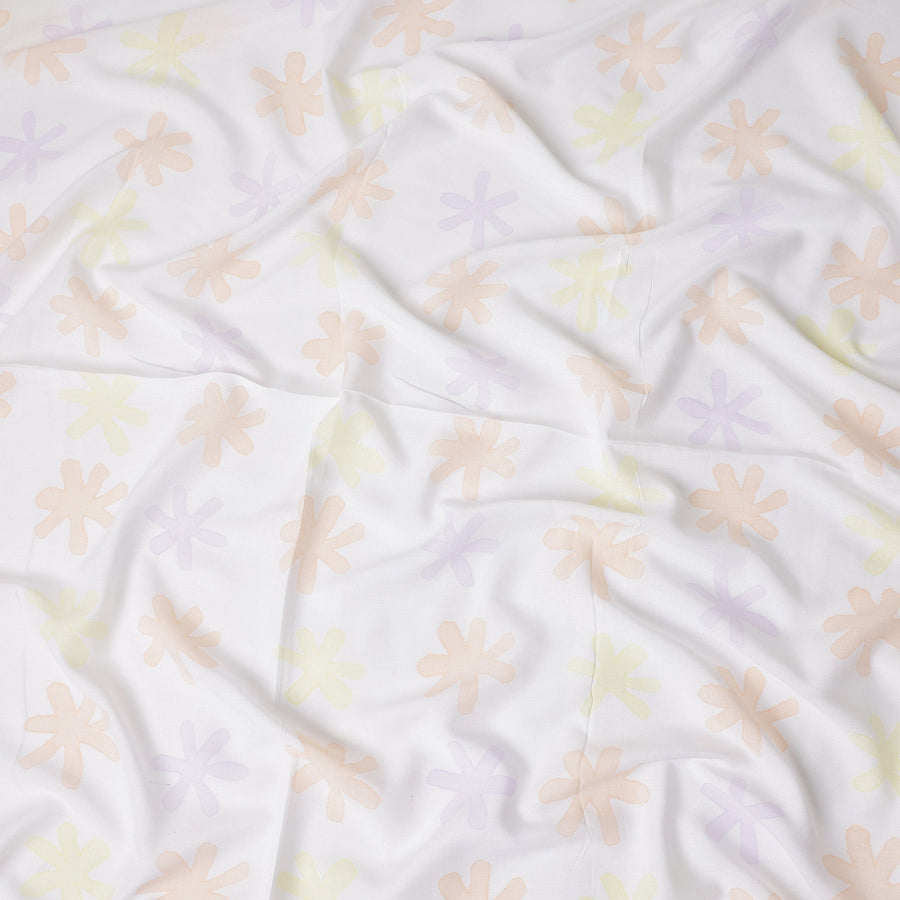 Buy White Abstract Print Cotton Linen 140cm