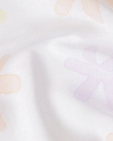 Buy White Abstract Print Cotton Linen 140cm