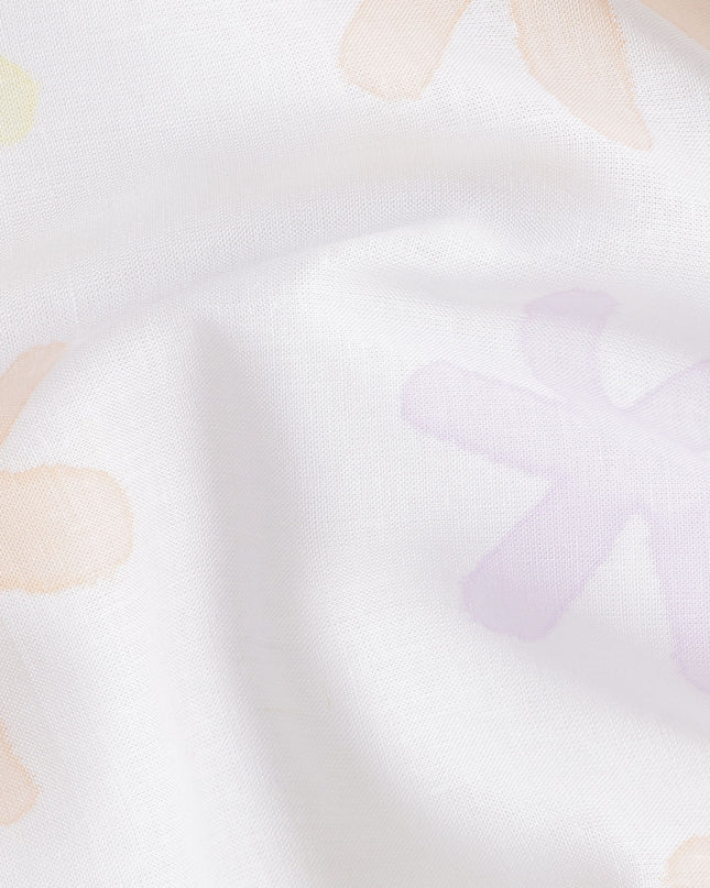 Buy White Abstract Print Cotton Linen 140cm