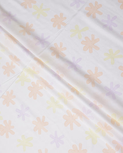 Buy White Abstract Print Cotton Linen 140cm