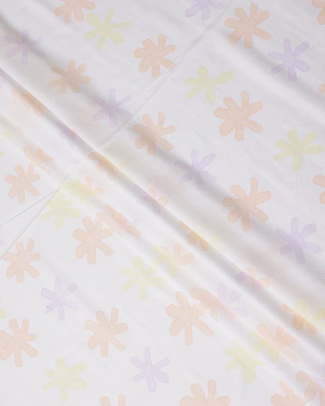 Buy White Abstract Print Cotton Linen 140cm