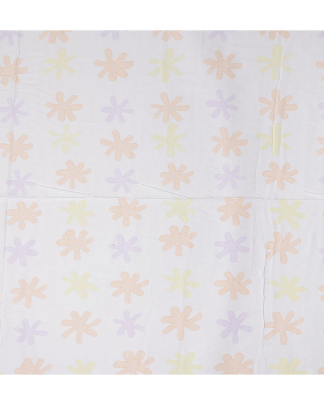 Buy White Abstract Print Cotton Linen 140cm