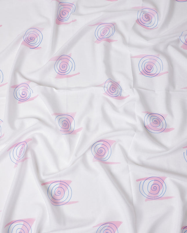 Buy White Abstract Print Cotton Linen 140cm
