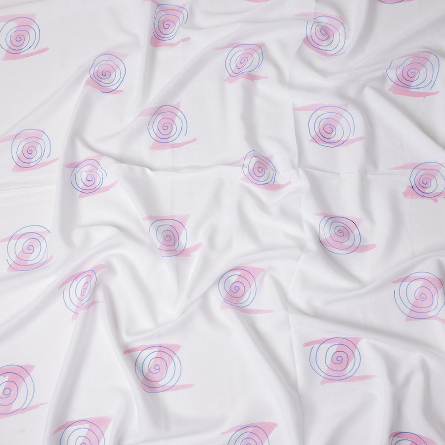Buy White Abstract Print Cotton Linen 140cm