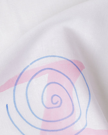 Buy White Abstract Print Cotton Linen 140cm