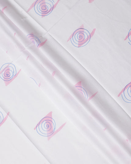 Buy White Abstract Print Cotton Linen 140cm