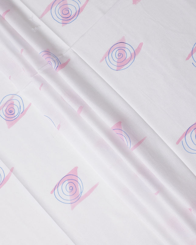Buy White Abstract Print Cotton Linen 140cm