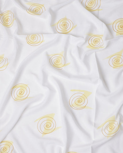 Buy White Abstract Print Cotton Linen 140cm