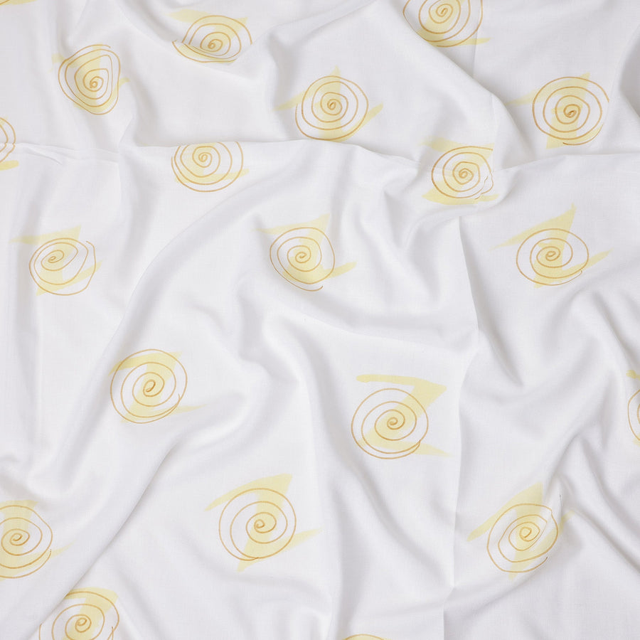 Buy White Abstract Print Cotton Linen 140cm