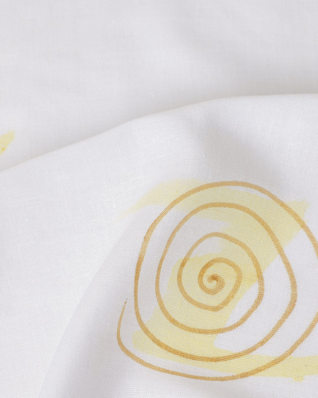 Buy White Abstract Print Cotton Linen 140cm
