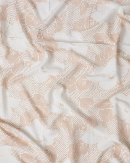 Buy Beige Leaf Design Cotton Linen 140cm