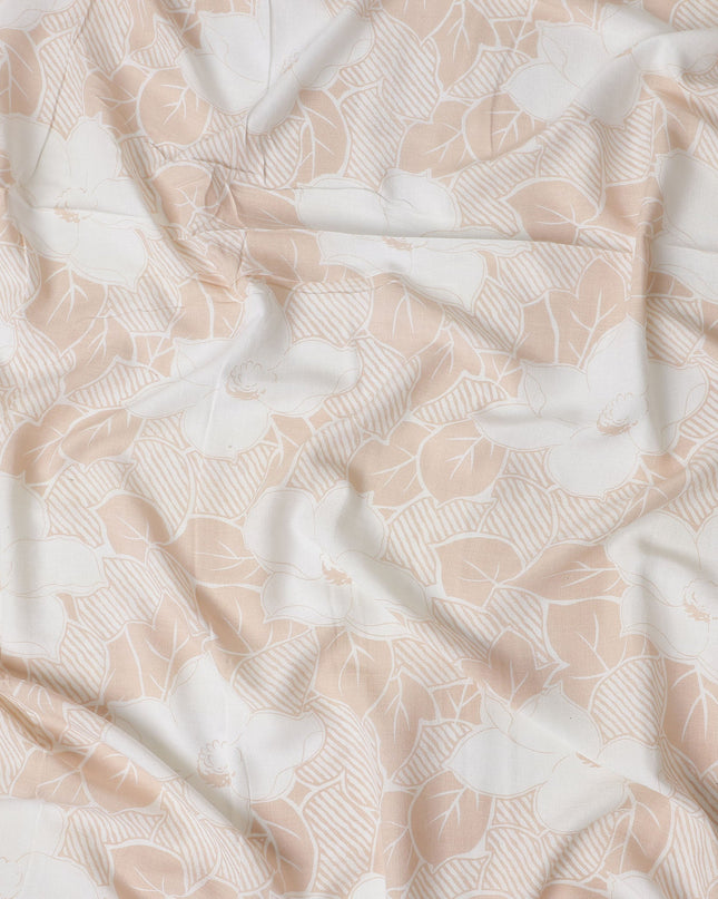 Buy Beige Leaf Design Cotton Linen 140cm