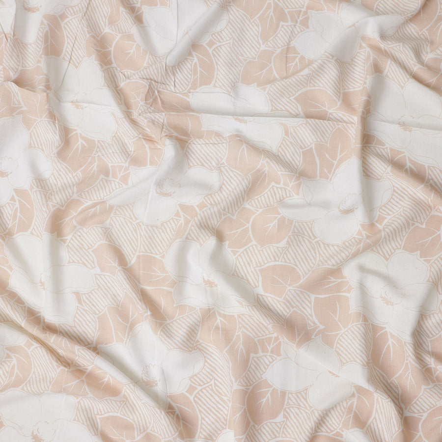 Buy Beige Leaf Design Cotton Linen 140cm