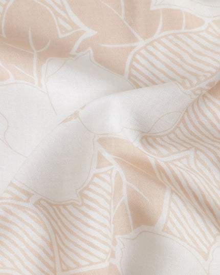 Buy Beige Leaf Design Cotton Linen 140cm