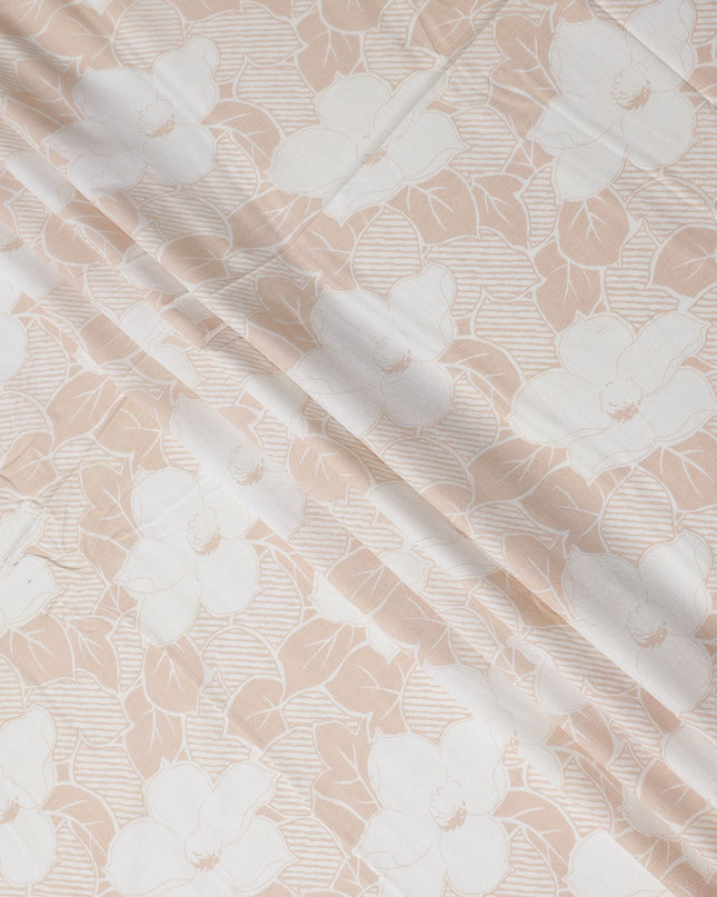 Buy Beige Leaf Design Cotton Linen 140cm