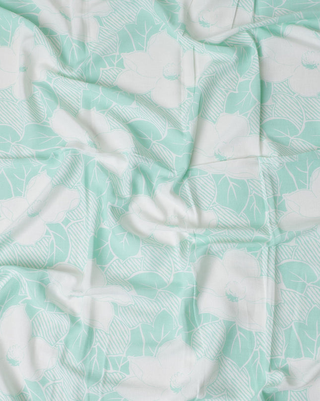 Buy Green Leaf Design Cotton Linen 140cm