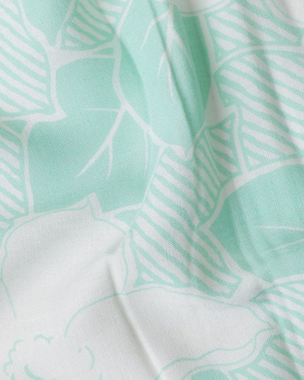 Buy Green Leaf Design Cotton Linen 140cm