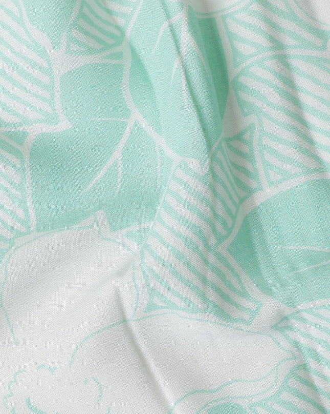 Buy Green Leaf Design Cotton Linen 140cm