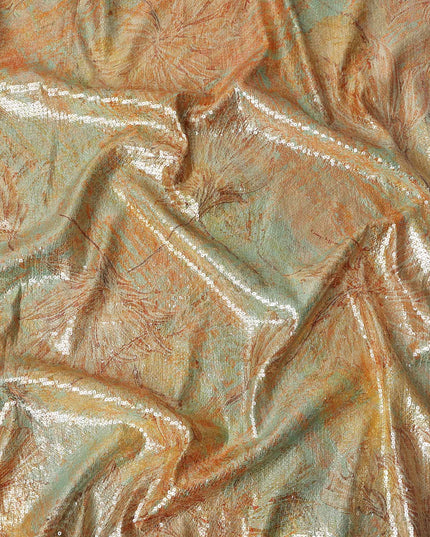 Mint Sage Silk Brocade Fabric | Korean Sequin Design