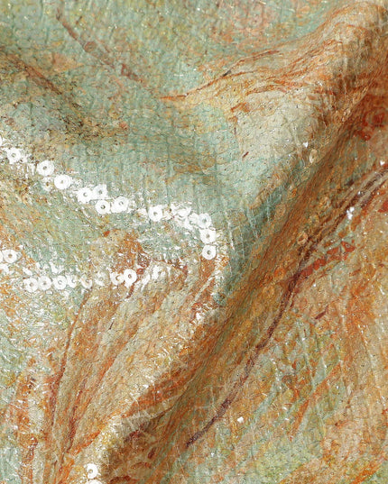 Mint Sage Silk Brocade Fabric | Korean Sequin Design